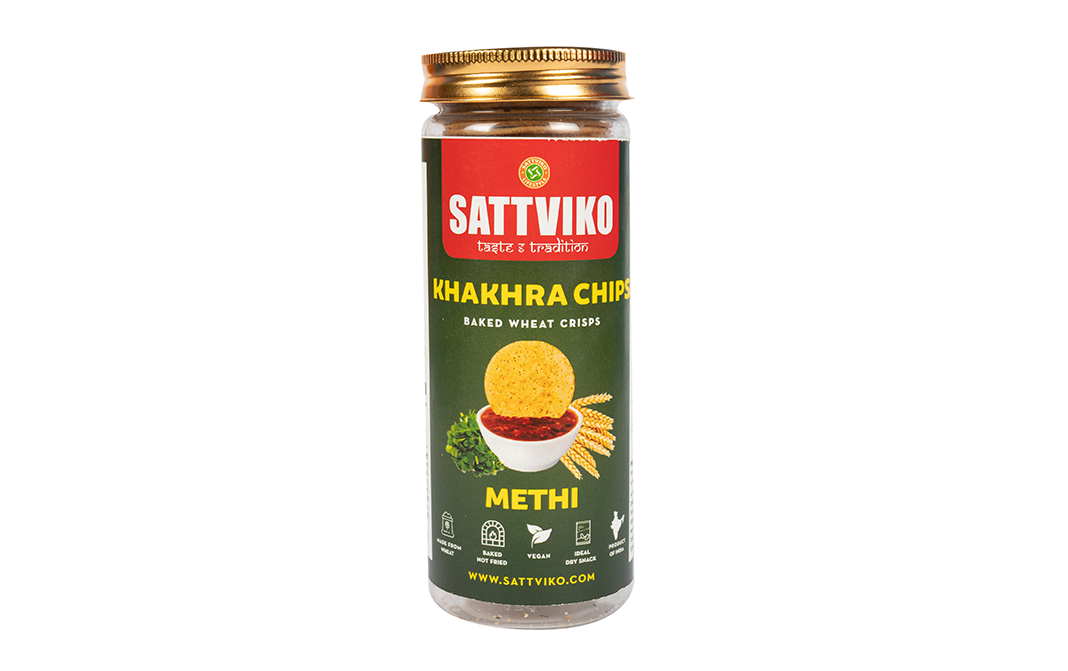 Sattviko Khakhra Chips Baked Wheat Crisps Methi   Glass Jar  120 grams